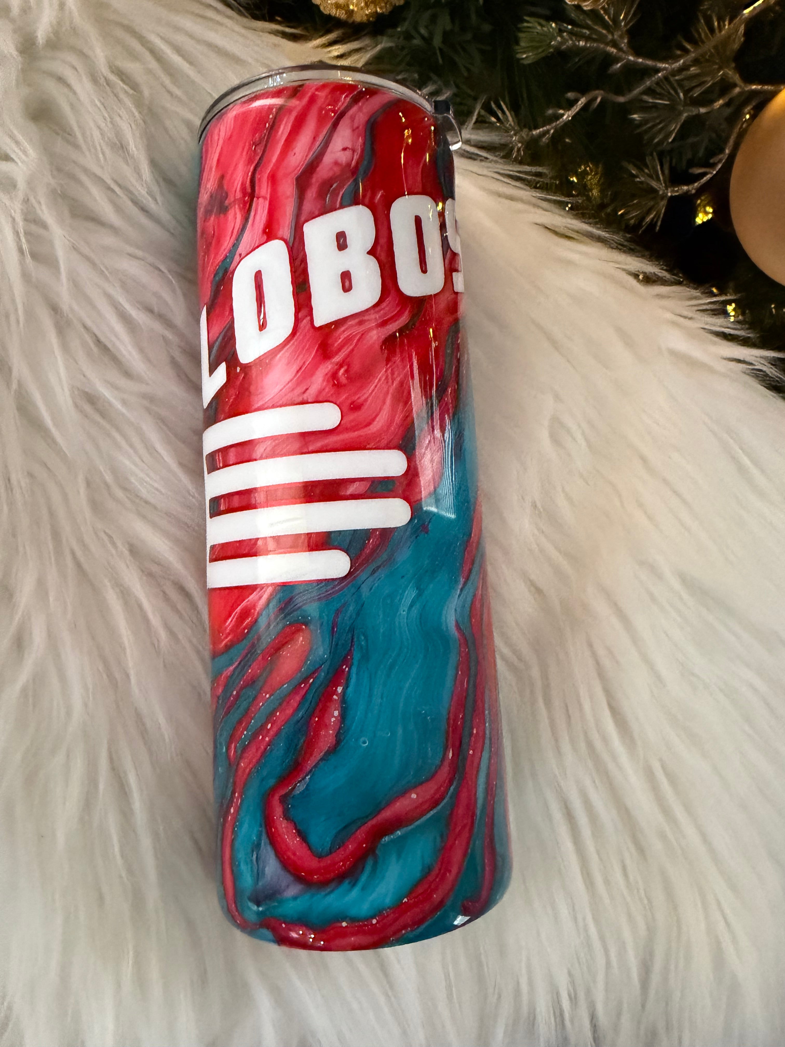 24oz UNM Lobos (Teal/Red Hydrodip)